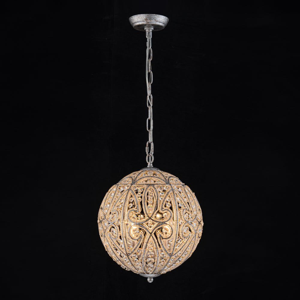 Glam Shabby Chic Crystal Globe Chandelier Distressed Silver