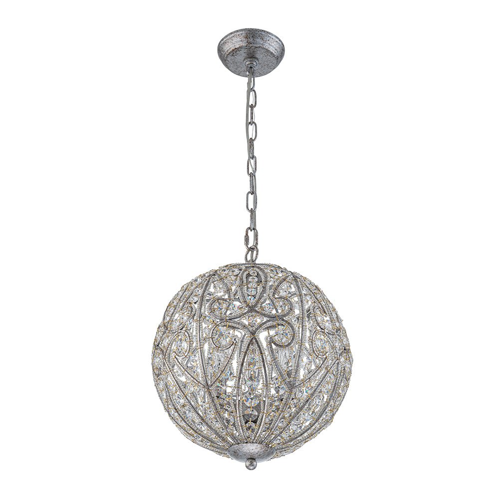 Glam Shabby Chic Crystal Globe Chandelier Distressed Silver