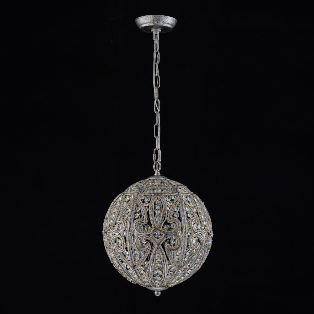 Glam Shabby Chic Crystal Globe Chandelier Distressed Silver