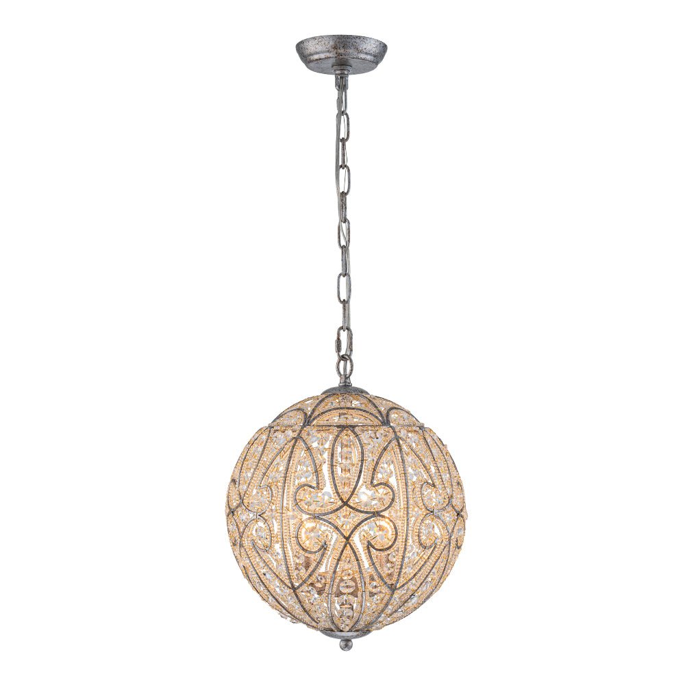 Glam Shabby Chic Crystal Globe Chandelier Distressed Silver