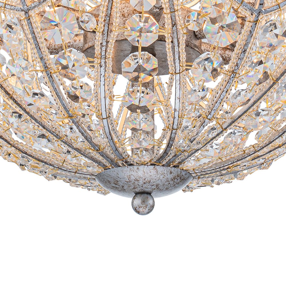Glam Shabby Chic Crystal Globe Chandelier Distressed Silver