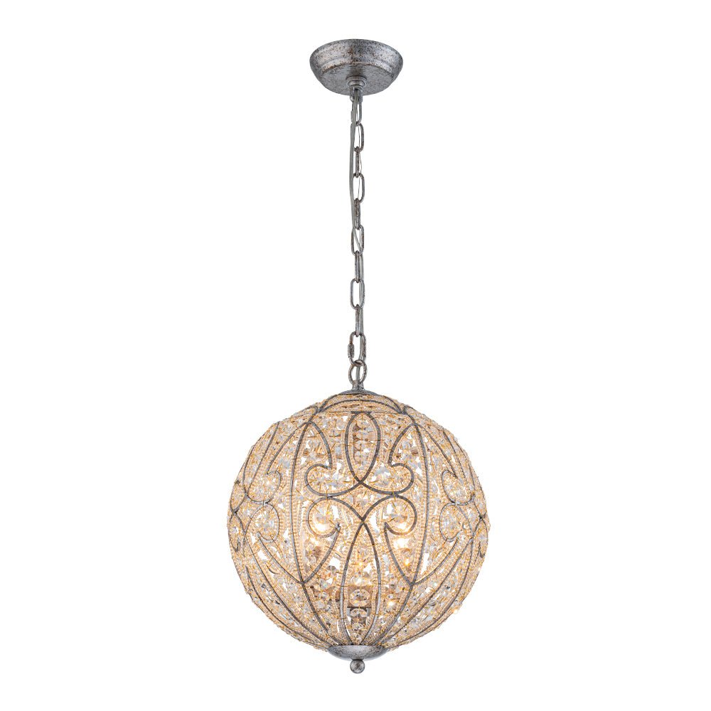 Glam Shabby Chic Crystal Globe Chandelier Distressed Silver
