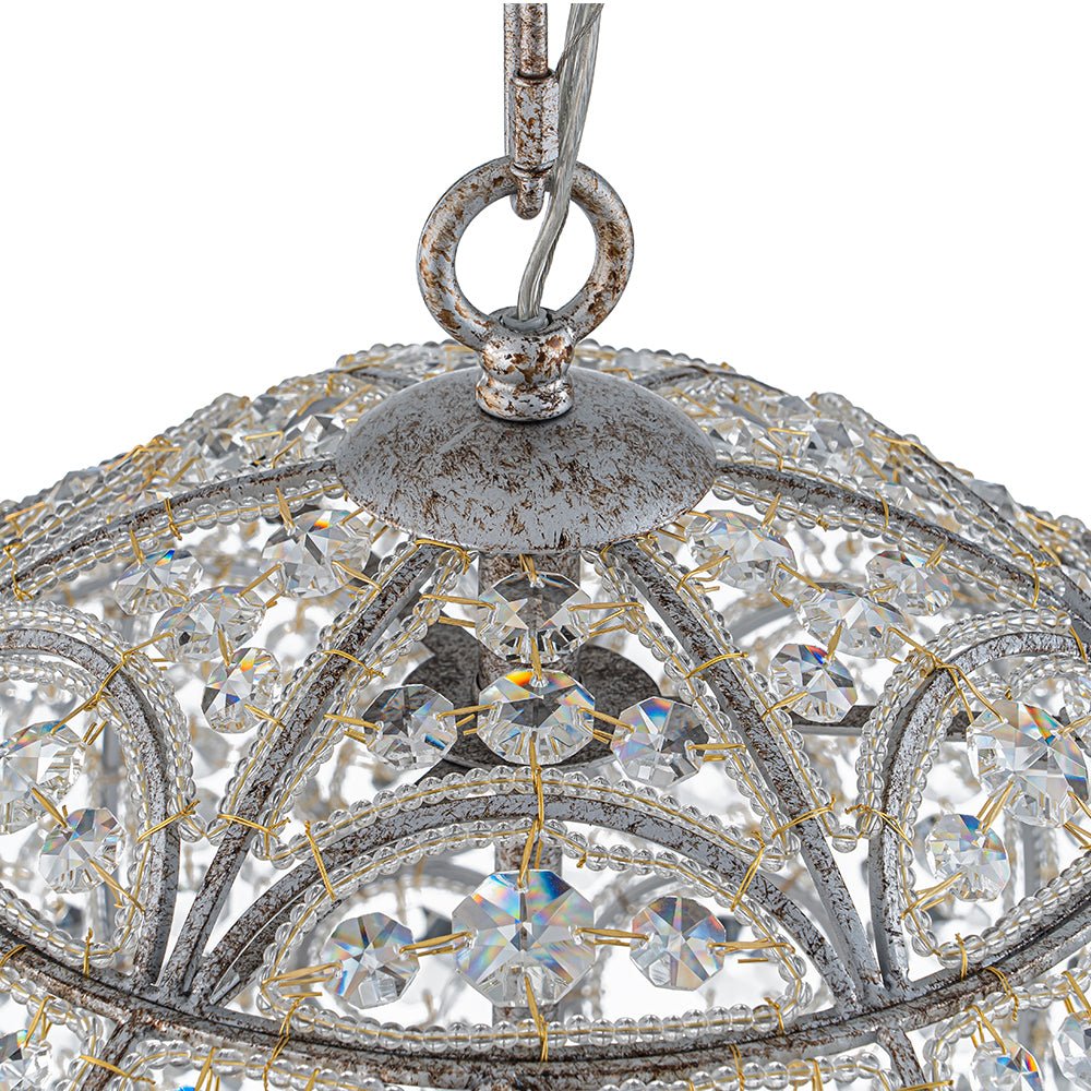 Glam Shabby Chic Crystal Globe Chandelier Distressed Silver