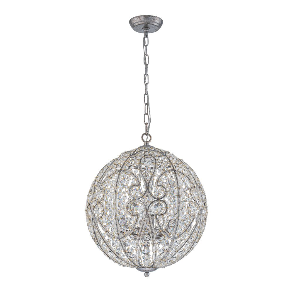Glam Shabby Chic Crystal Globe Chandelier Distressed Silver
