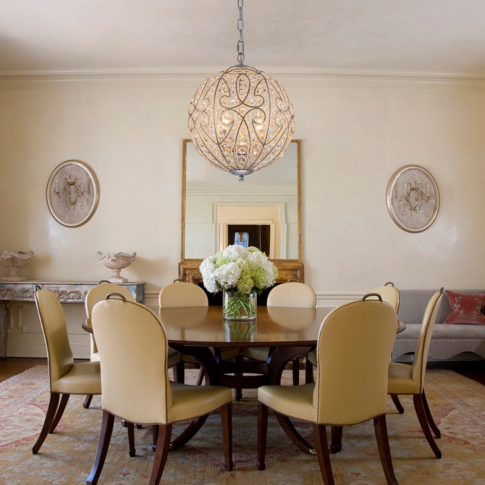 Glam Shabby Chic Crystal Globe Chandelier Distressed Silver