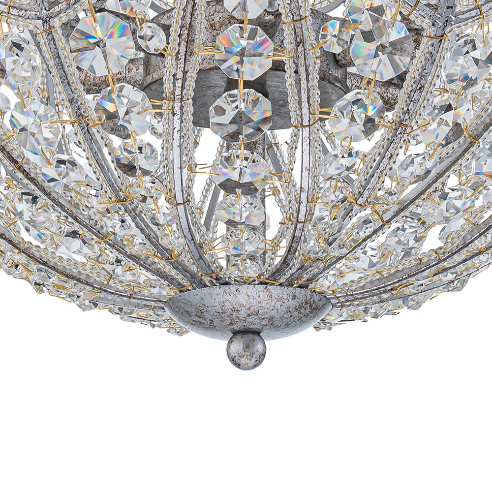 Glam Shabby Chic Crystal Globe Chandelier Distressed Silver