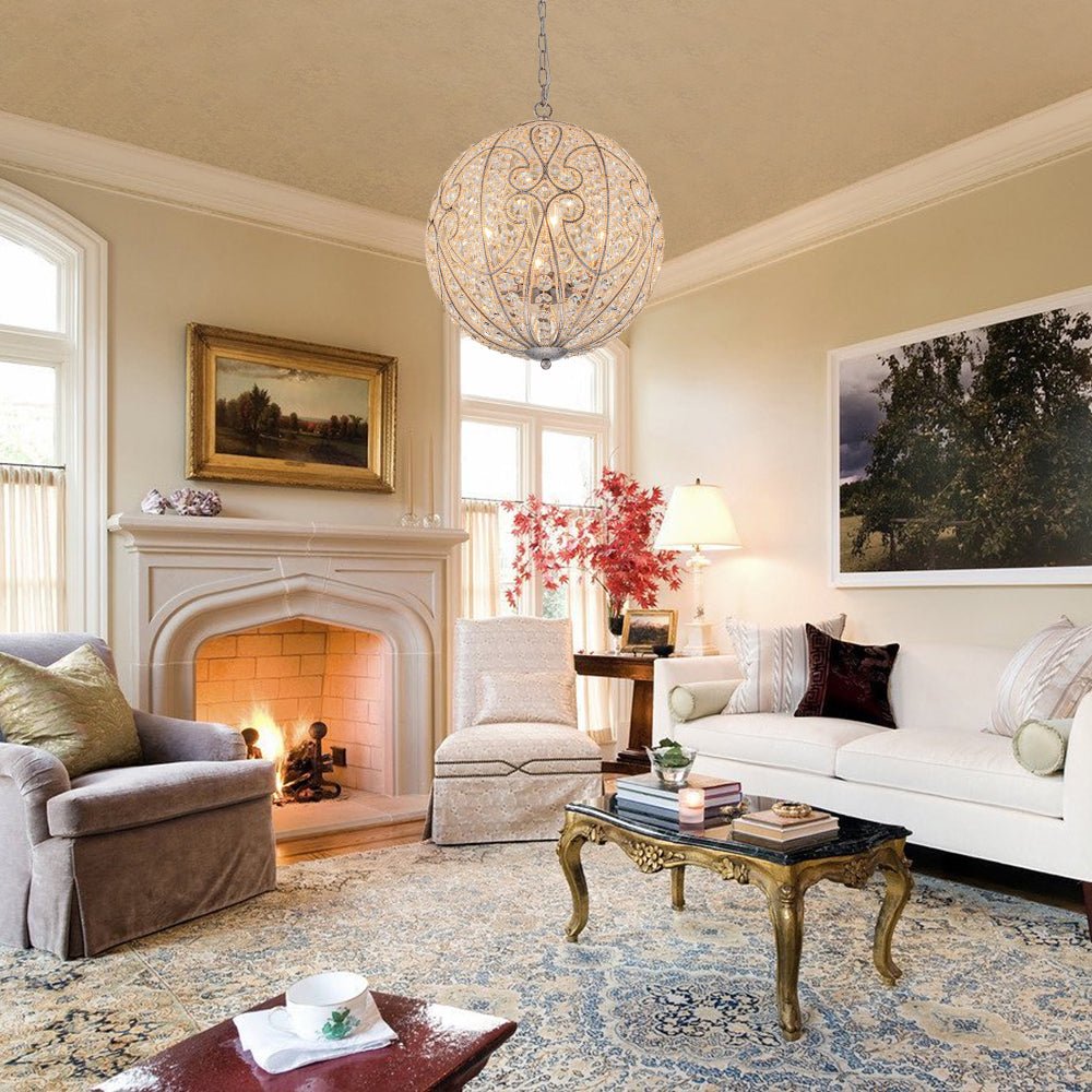 Glam Shabby Chic Crystal Globe Chandelier Distressed Silver