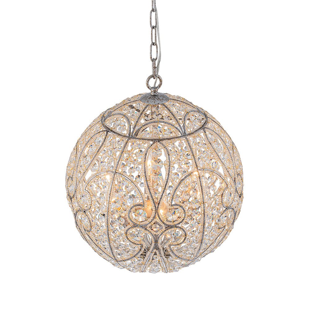 Glam Shabby Chic Crystal Globe Chandelier Distressed Silver