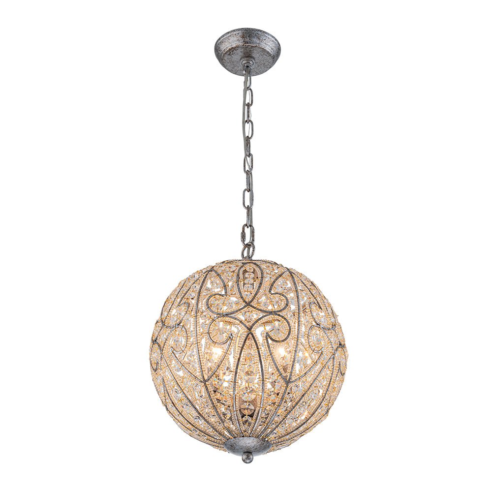 Glam Shabby Chic Crystal Globe Chandelier Distressed Silver