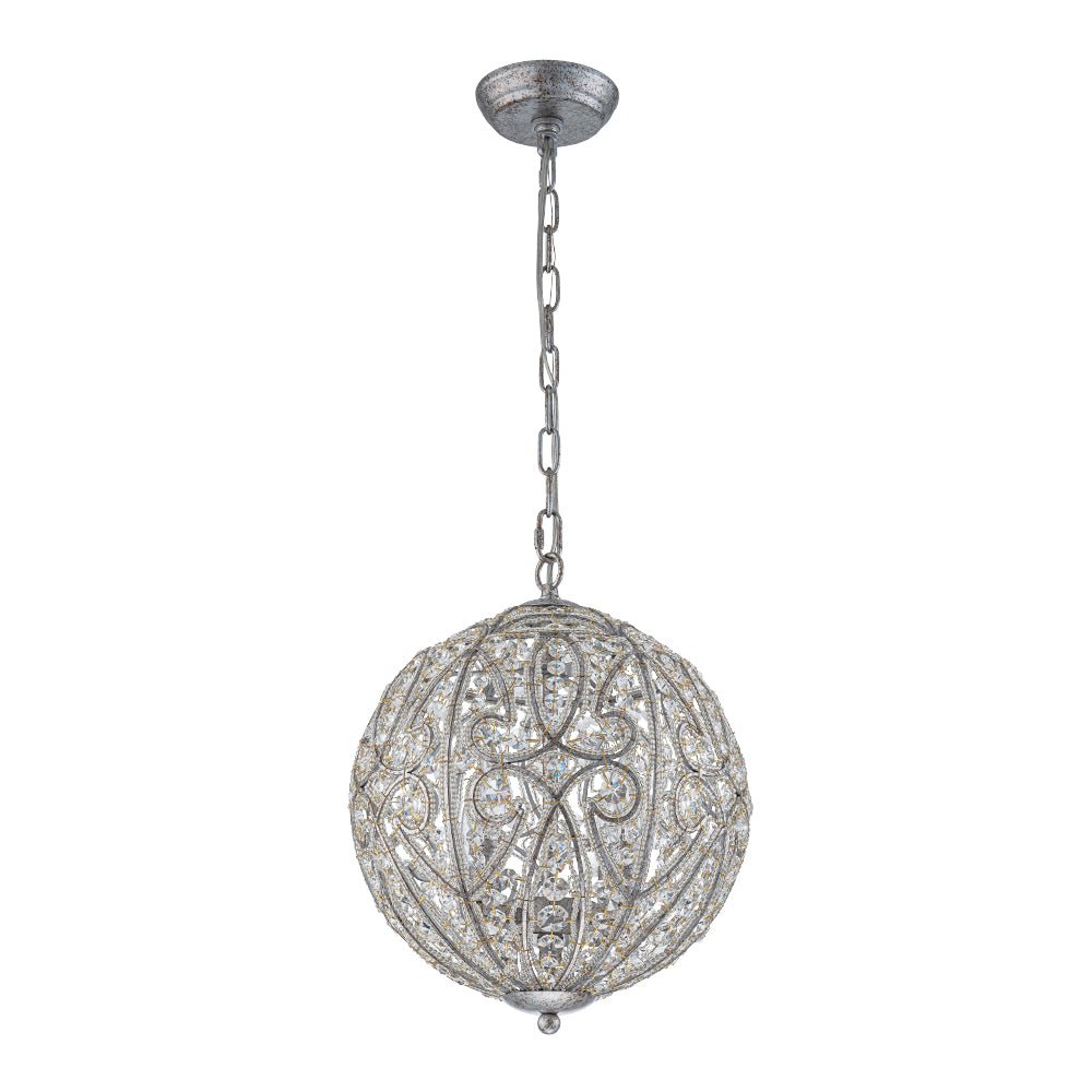Glam Shabby Chic Crystal Globe Chandelier Distressed Silver