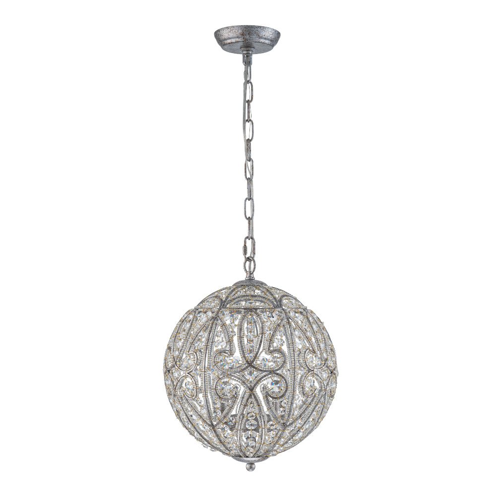 Glam Shabby Chic Crystal Globe Chandelier Distressed Silver