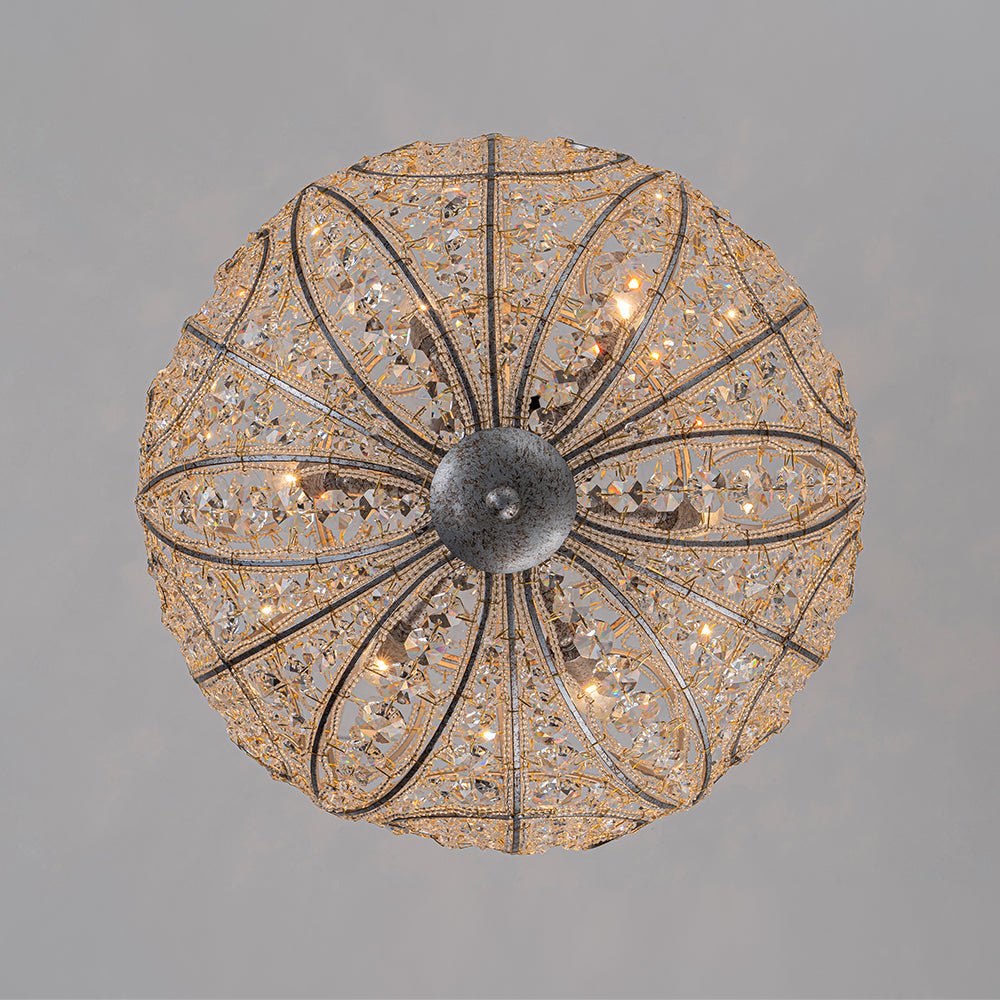 Glam Shabby Chic Crystal Globe Chandelier Distressed Silver