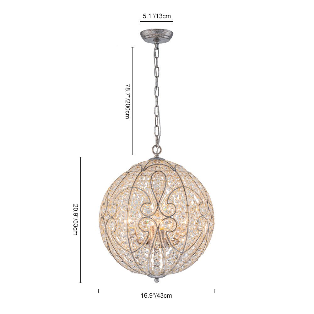 Glam Shabby Chic Crystal Globe Chandelier Distressed Silver