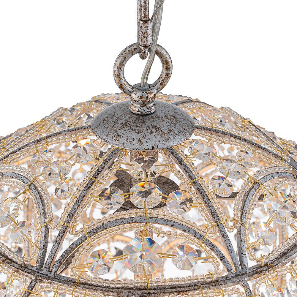 Glam Shabby Chic Crystal Globe Chandelier Distressed Silver