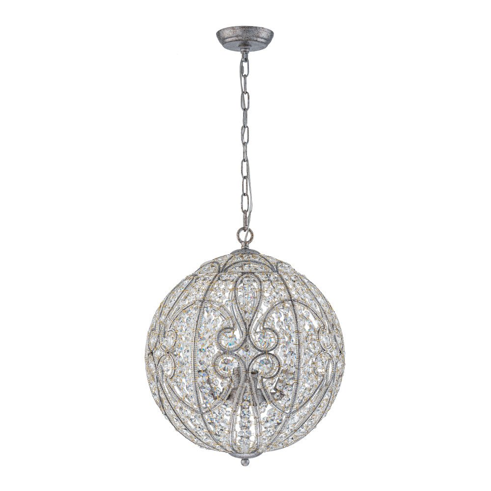 Glam Shabby Chic Crystal Globe Chandelier Distressed Silver