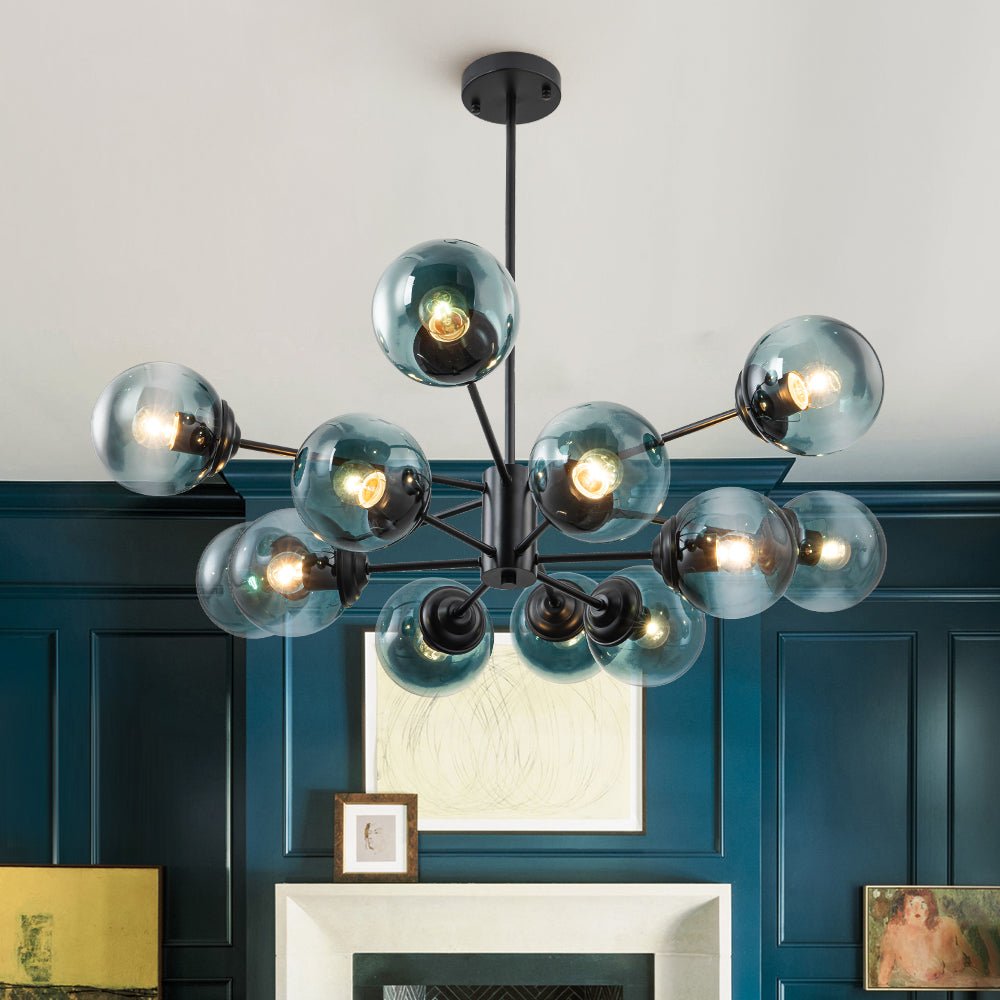 Glam Tiered Blue Glass Globe Bubble Sputnik Chandelier