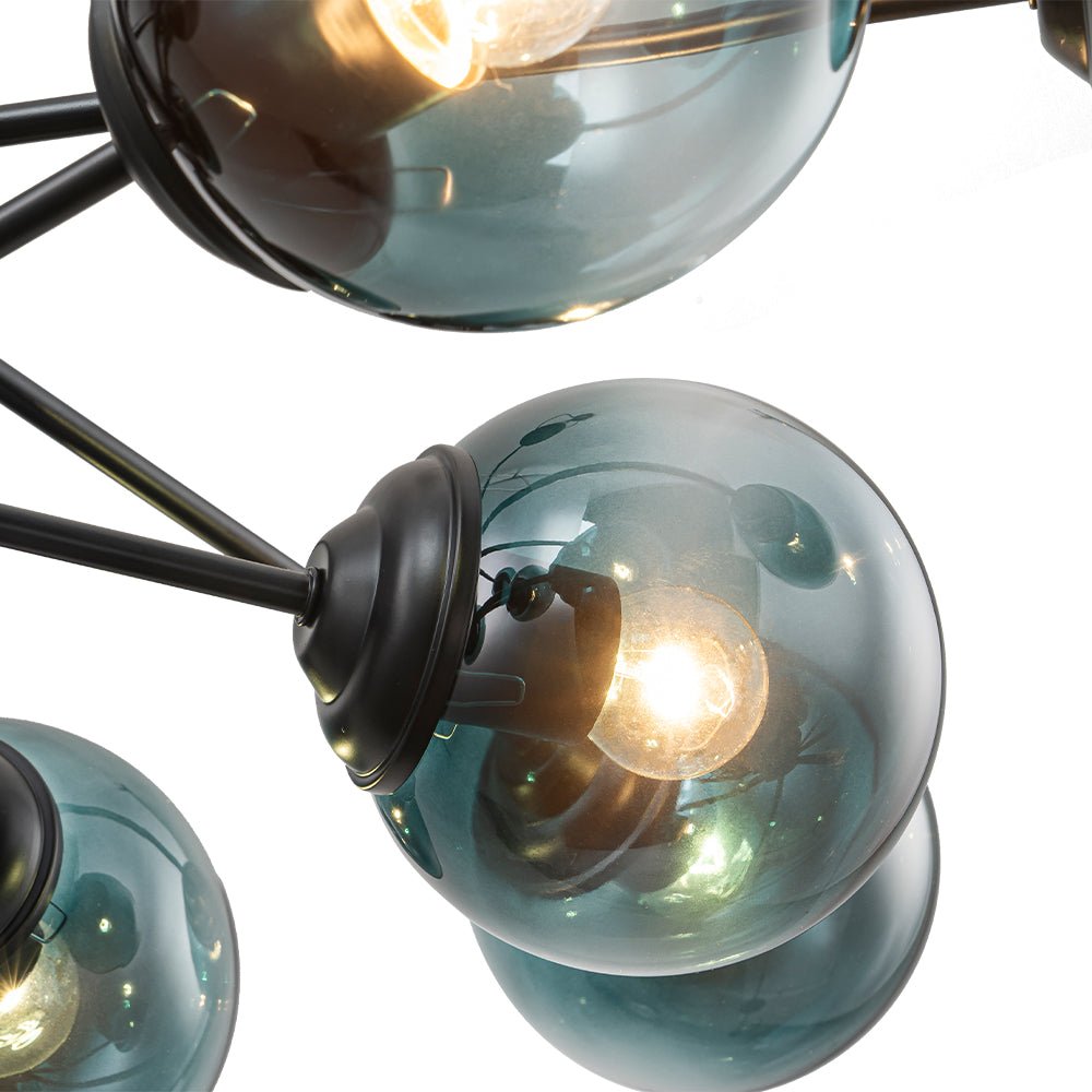 Glam Tiered Blue Glass Globe Bubble Sputnik Chandelier