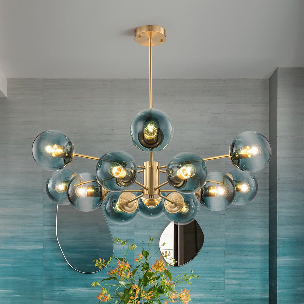 Glam Tiered Blue Glass Globe Bubble Sputnik Chandelier