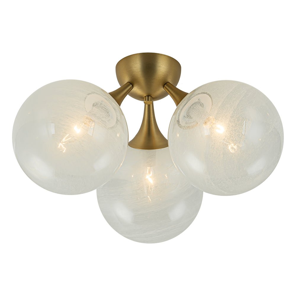 Gold 3-Light Cloud Opaque Glass Globe Ceiling Light