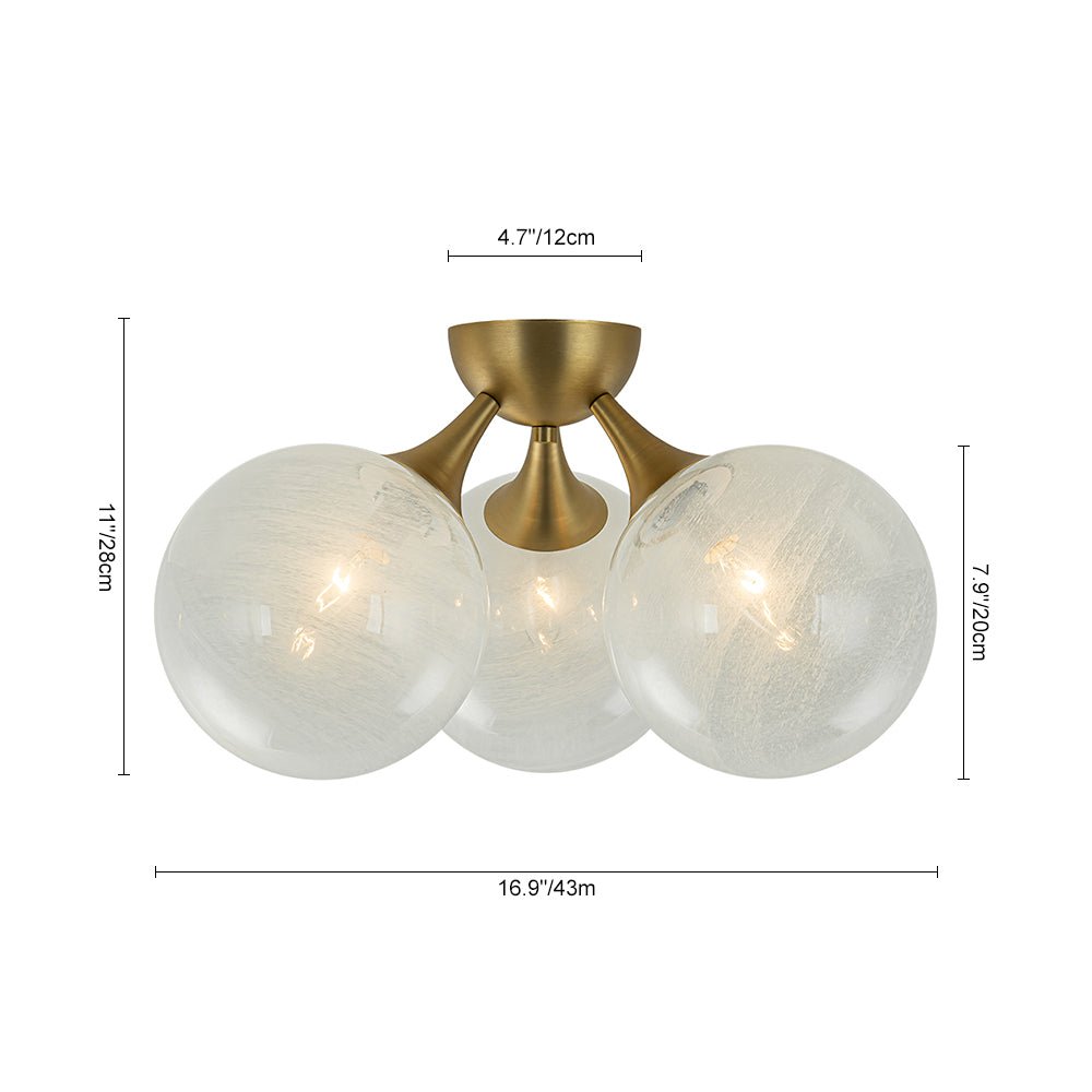 Gold 3-Light Cloud Opaque Glass Globe Ceiling Light