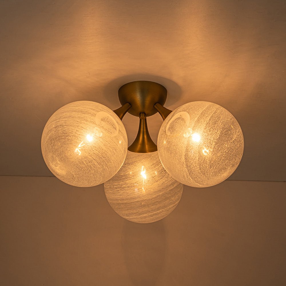 Gold 3-Light Cloud Opaque Glass Globe Ceiling Light