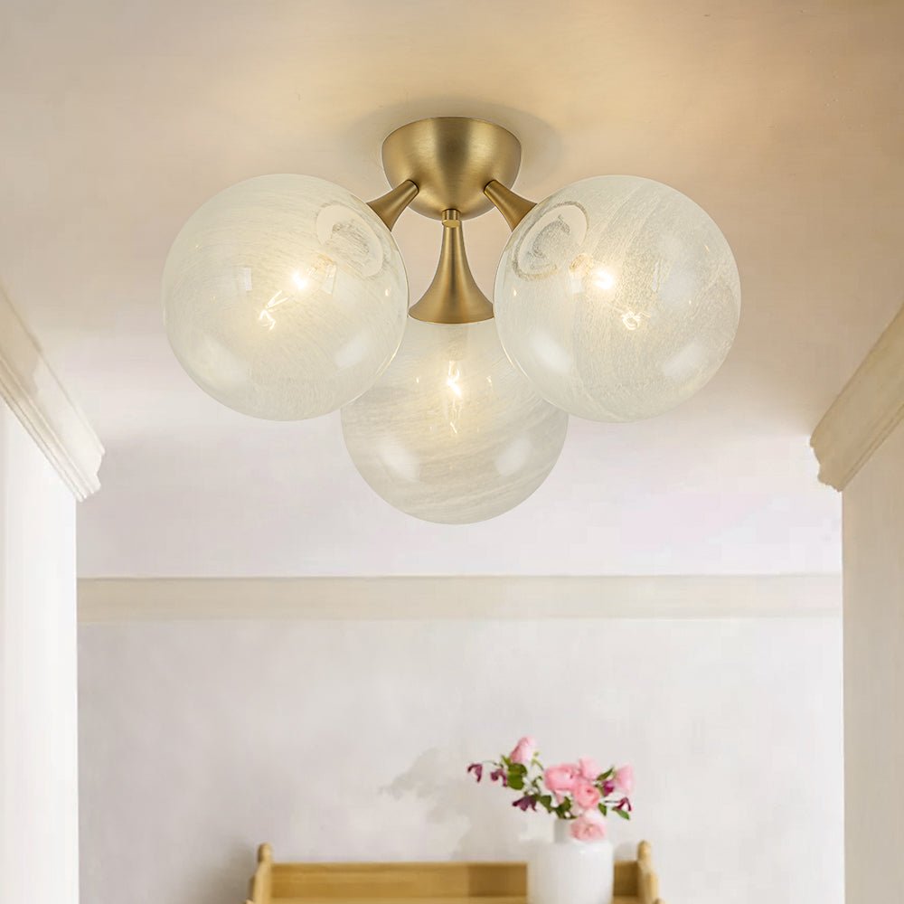 Gold 3-Light Cloud Opaque Glass Globe Ceiling Light