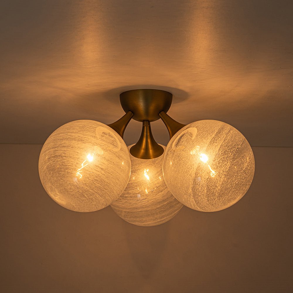 Gold 3-Light Cloud Opaque Glass Globe Ceiling Light
