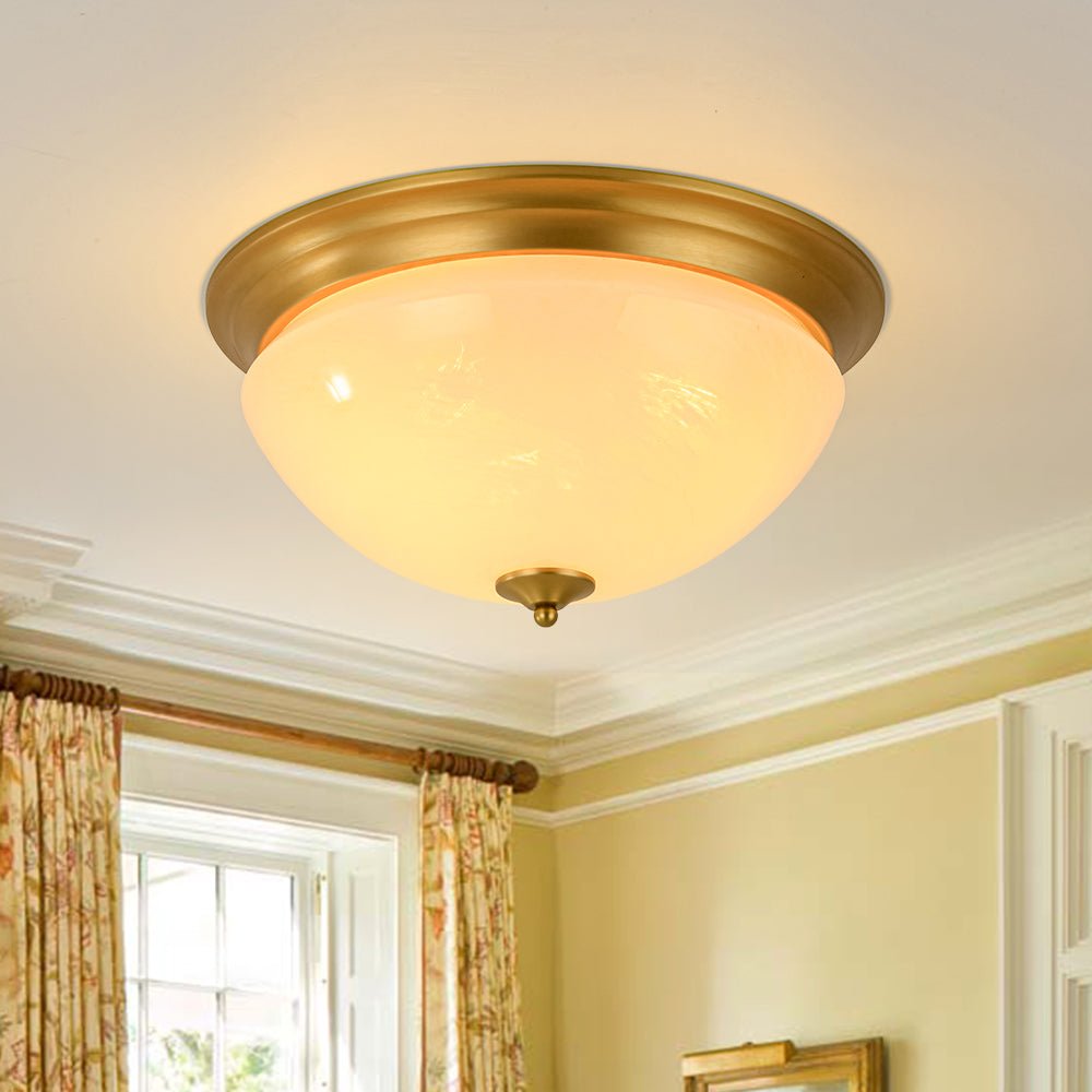 Gold Mid-Century Alabaster Glass Shade Flush Mount Light