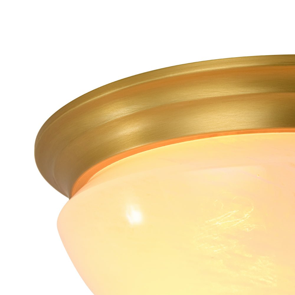 Gold Mid-Century Alabaster Glass Shade Flush Mount Light