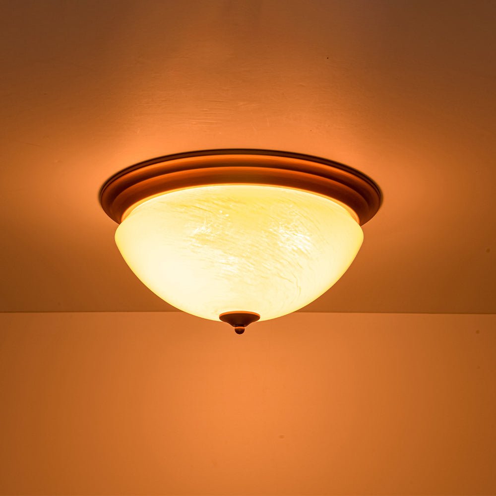 Gold Mid-Century Alabaster Glass Shade Flush Mount Light