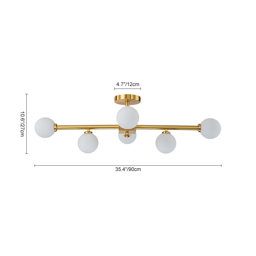 Gold Sputnik Frosted Glass Globe Semi Flush Mount Chandelier