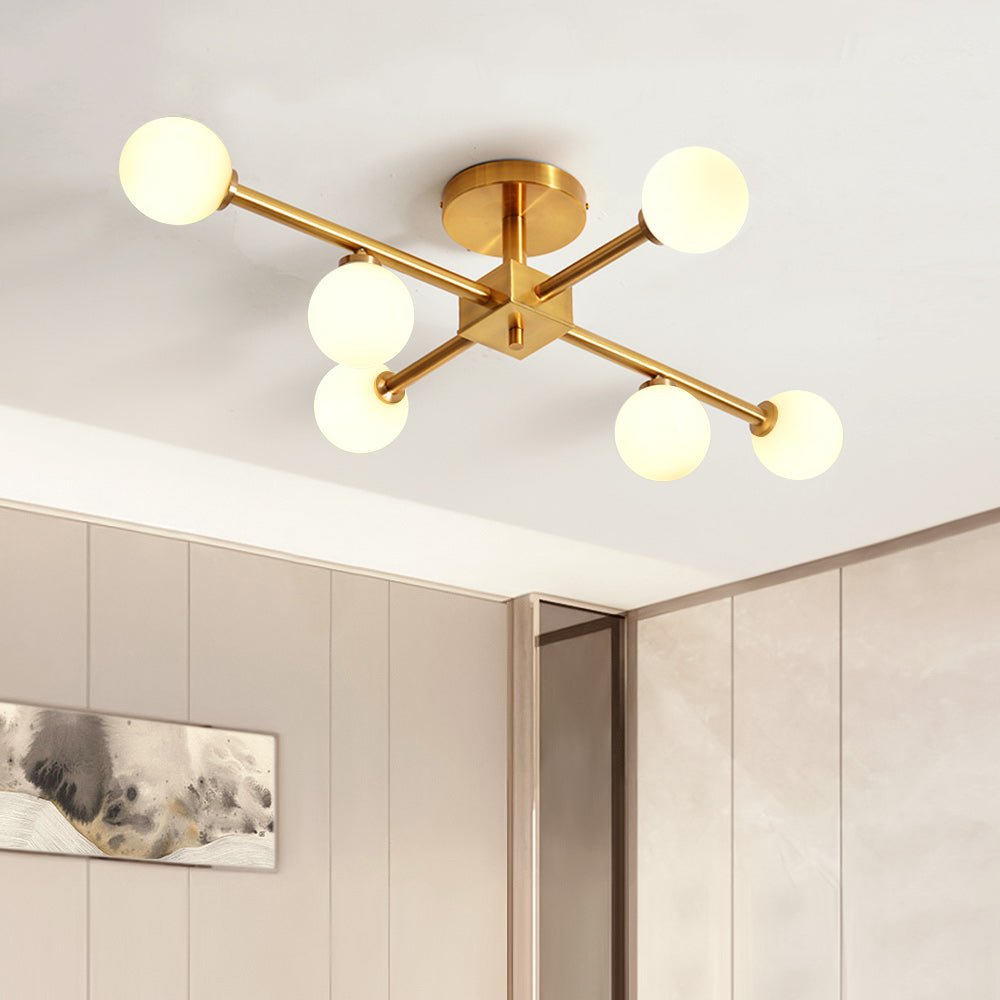 Gold Sputnik Frosted Glass Globe Semi Flush Mount Chandelier