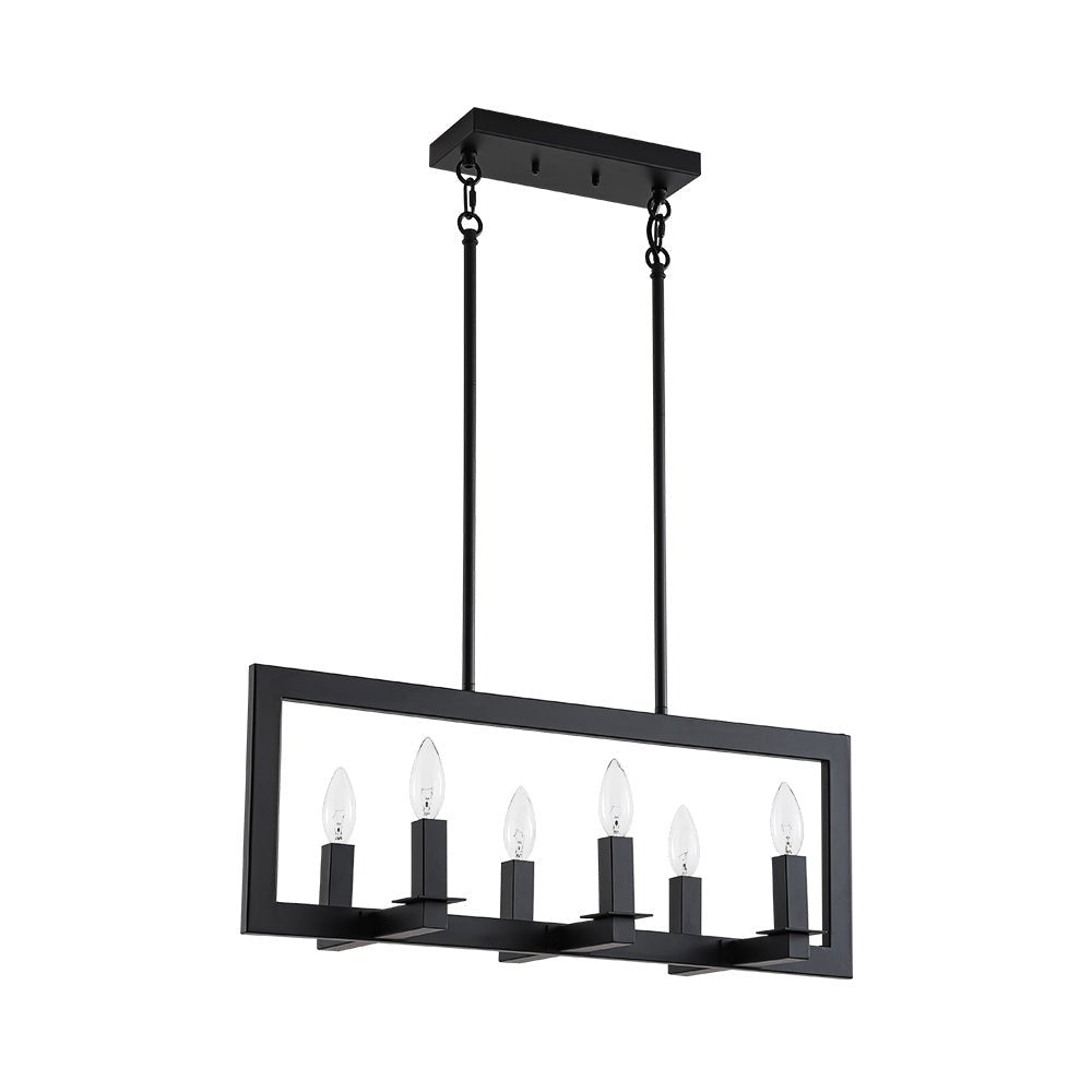 Industrial 6-Light Candle Style Black Rectangular Island Chandelier