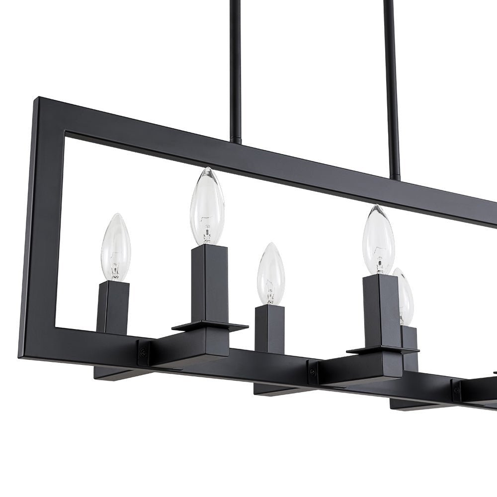 Industrial 6-Light Candle Style Black Rectangular Island Chandelier