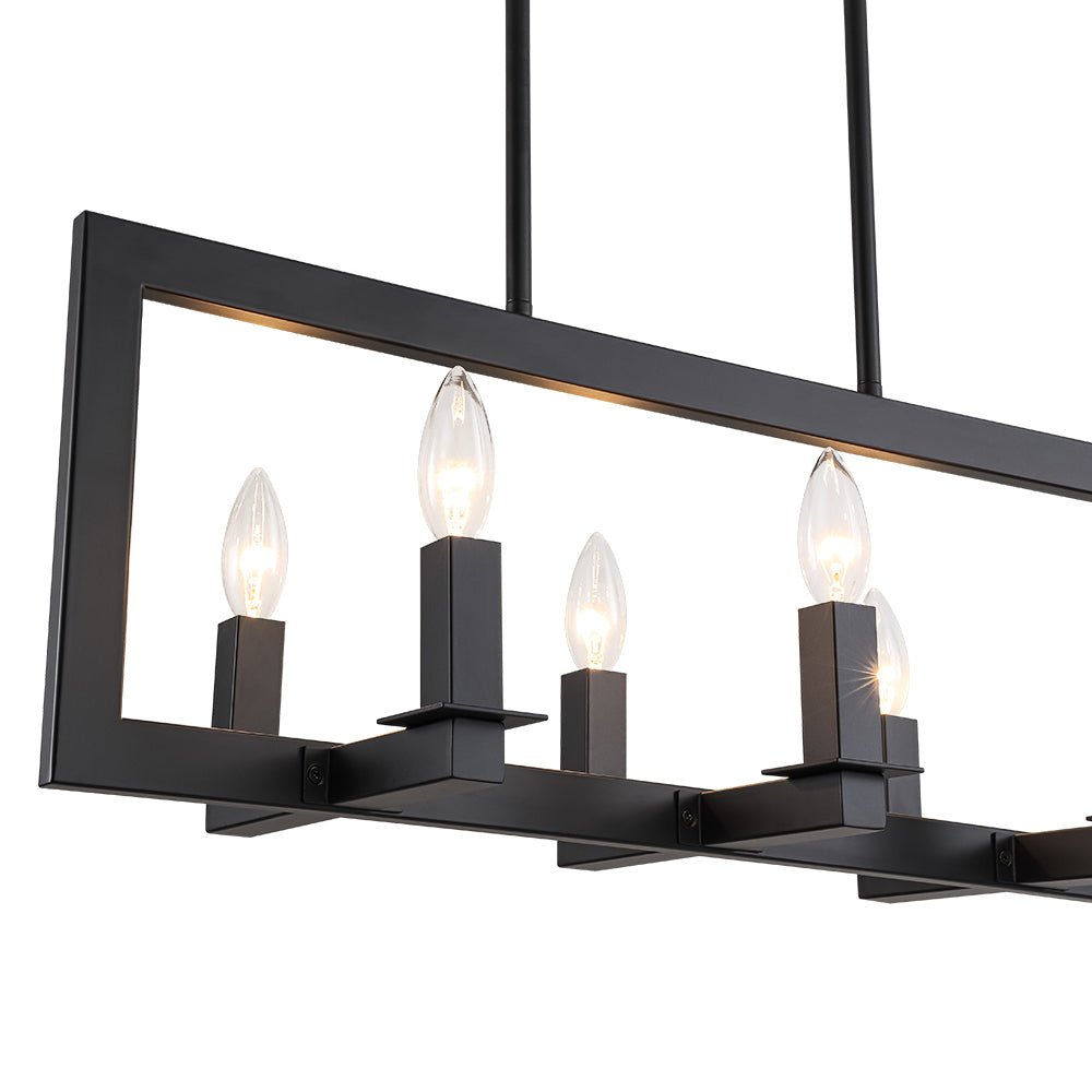 Industrial 6-Light Candle Style Black Rectangular Island Chandelier
