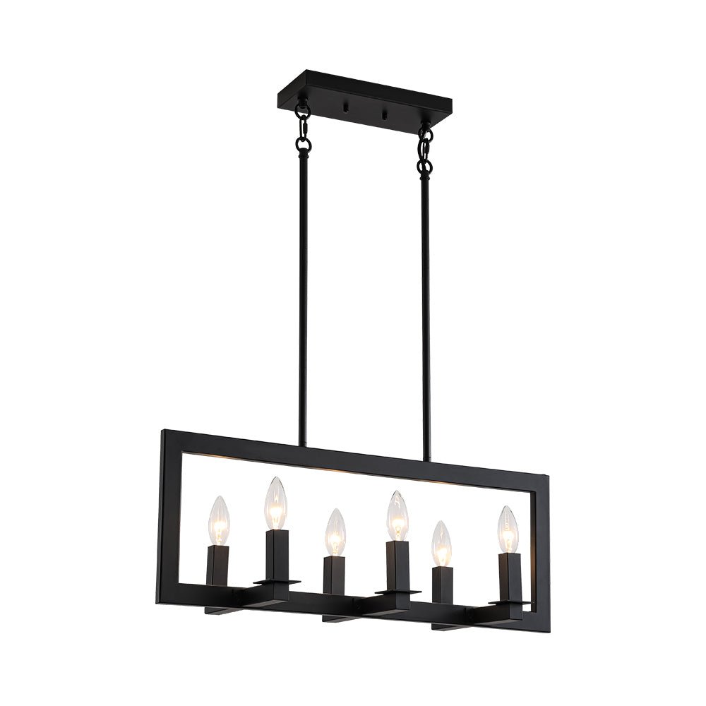 Industrial 6-Light Candle Style Black Rectangular Island Chandelier