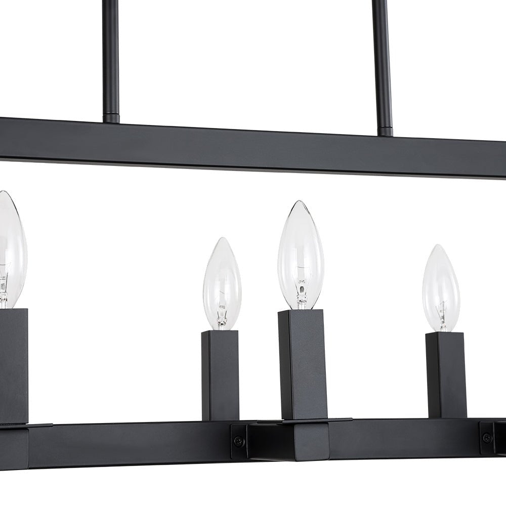 Industrial 6-Light Candle Style Black Rectangular Island Chandelier