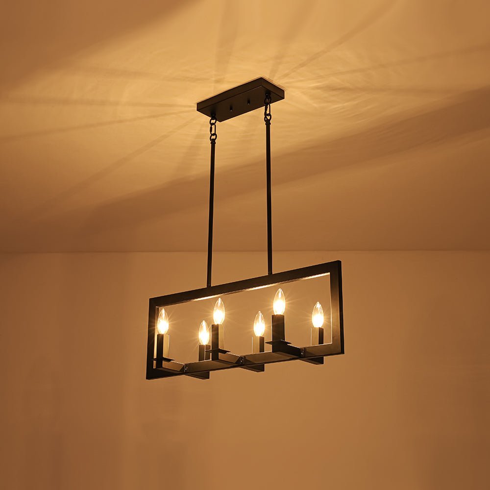 Industrial 6-Light Candle Style Black Rectangular Island Chandelier