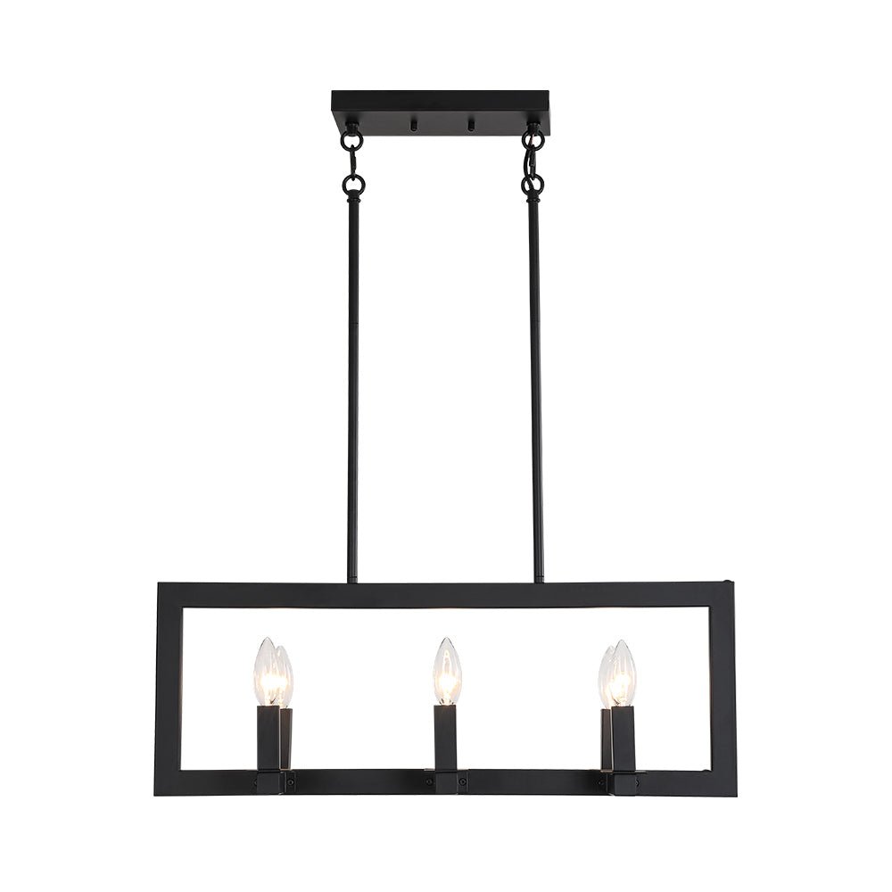 Industrial 6-Light Candle Style Black Rectangular Island Chandelier