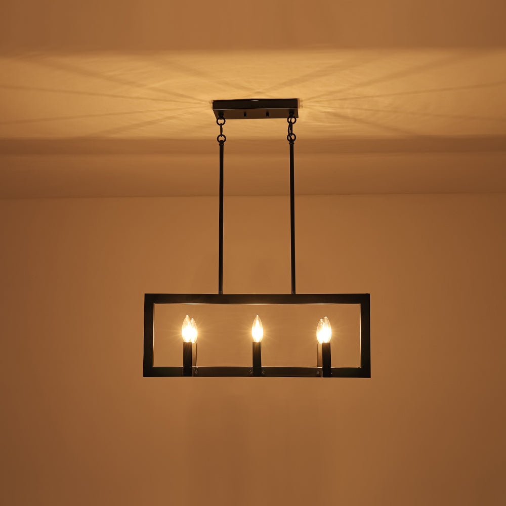 Industrial 6-Light Candle Style Black Rectangular Island Chandelier