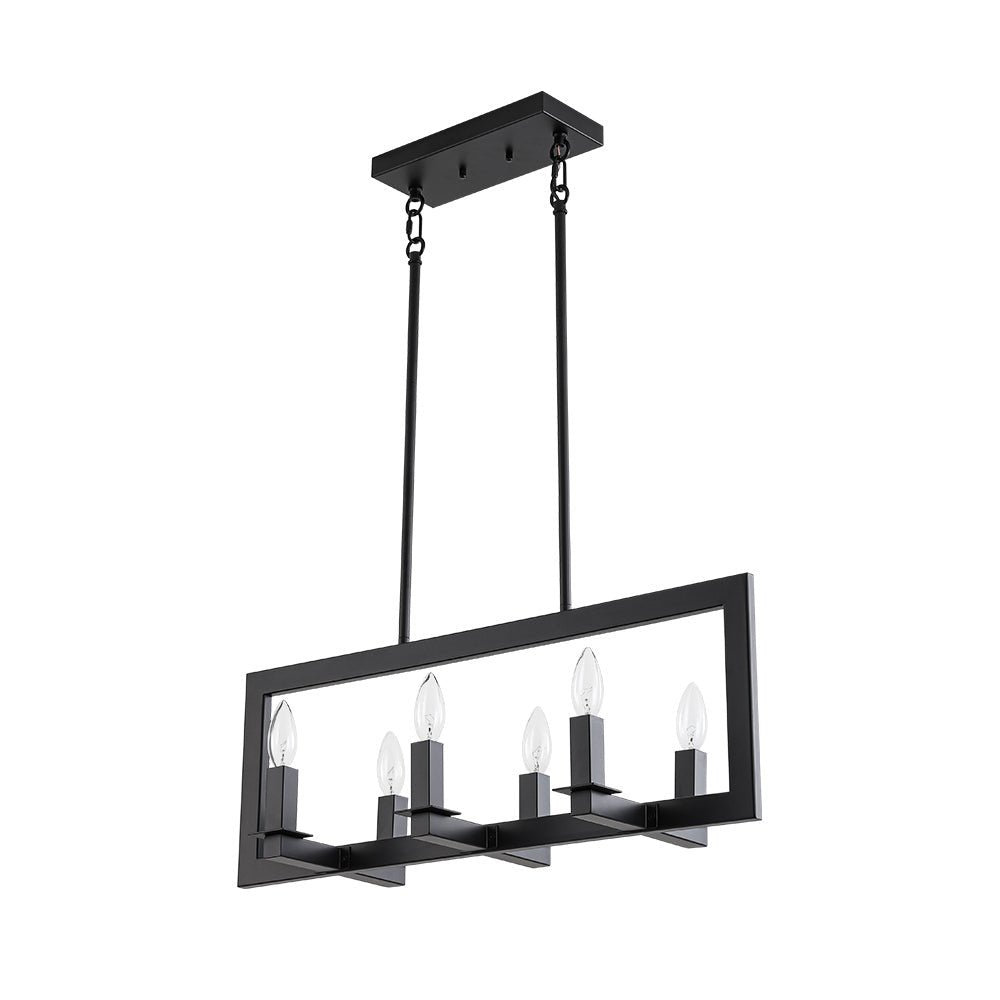 Industrial 6-Light Candle Style Black Rectangular Island Chandelier