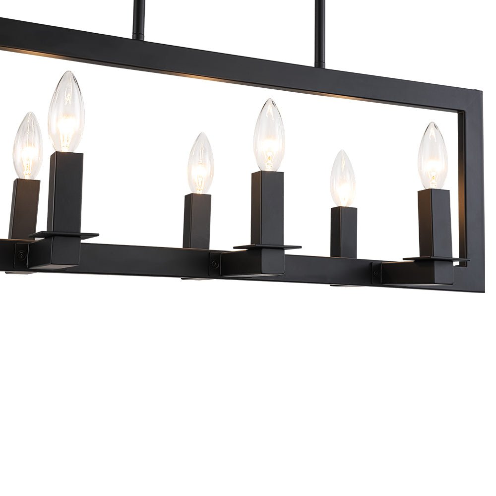 Industrial 6-Light Candle Style Black Rectangular Island Chandelier