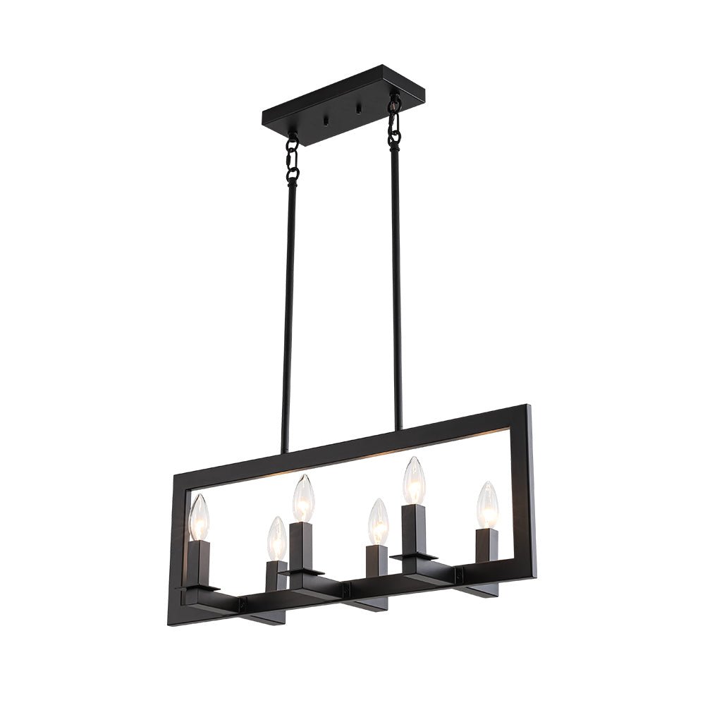 Industrial 6-Light Candle Style Black Rectangular Island Chandelier