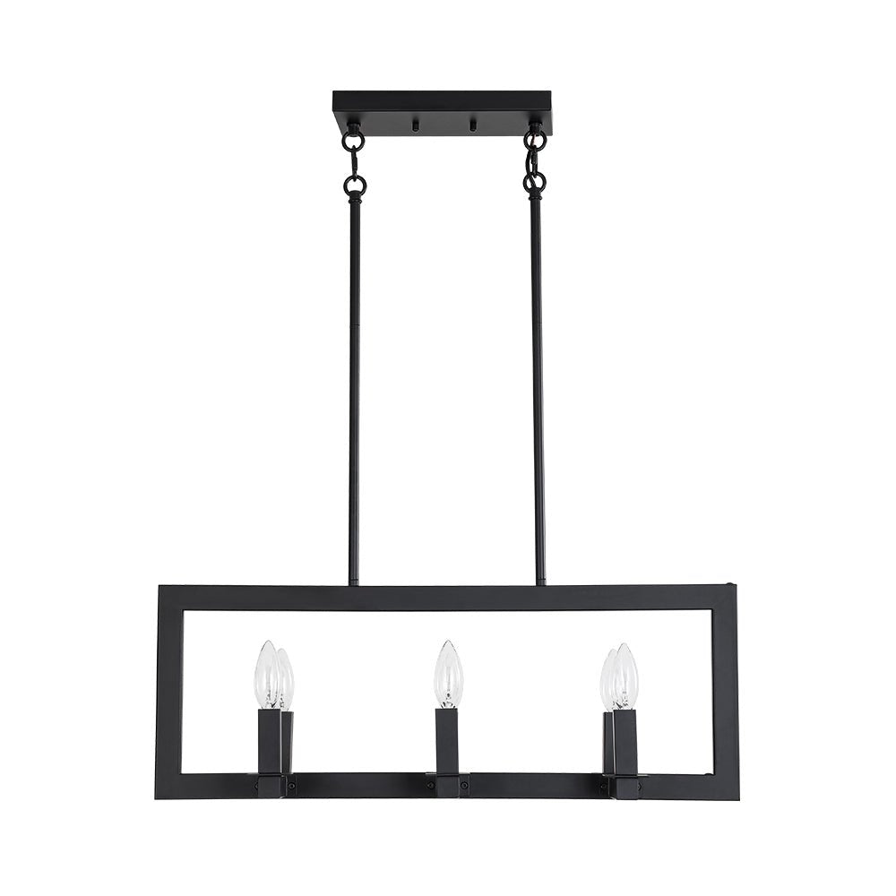 Industrial 6-Light Candle Style Black Rectangular Island Chandelier
