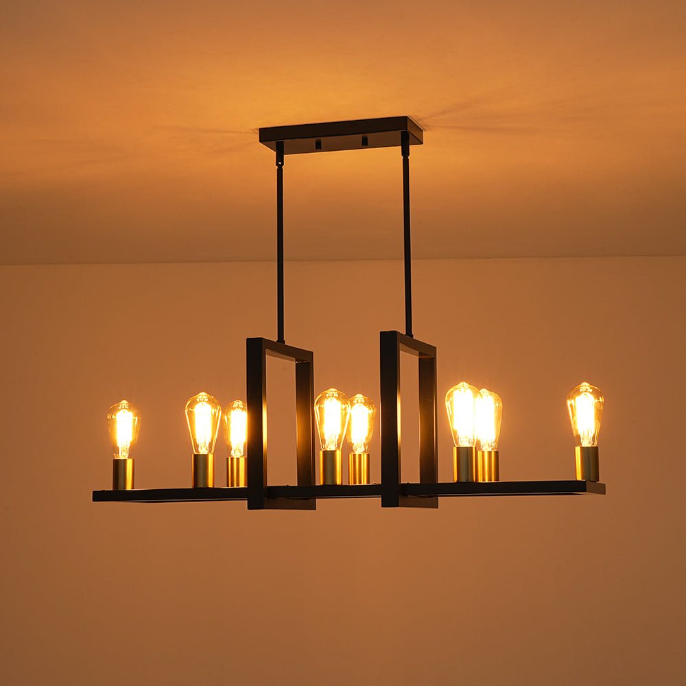 Industrial 8-Light Rectangular Kitchen Island Chandelier