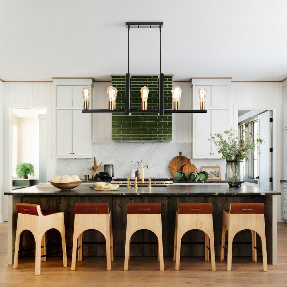 Industrial 8-Light Rectangular Kitchen Island Chandelier