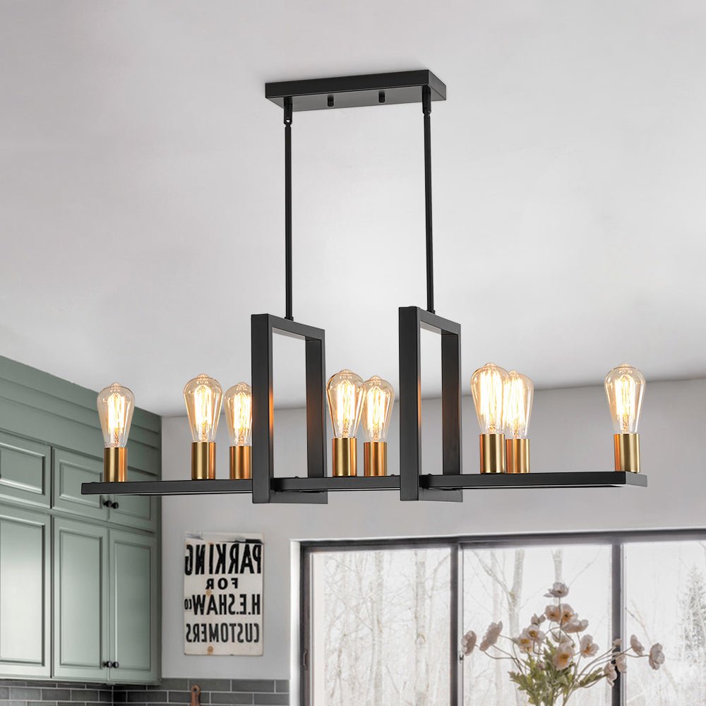 Industrial 8-Light Rectangular Kitchen Island Chandelier