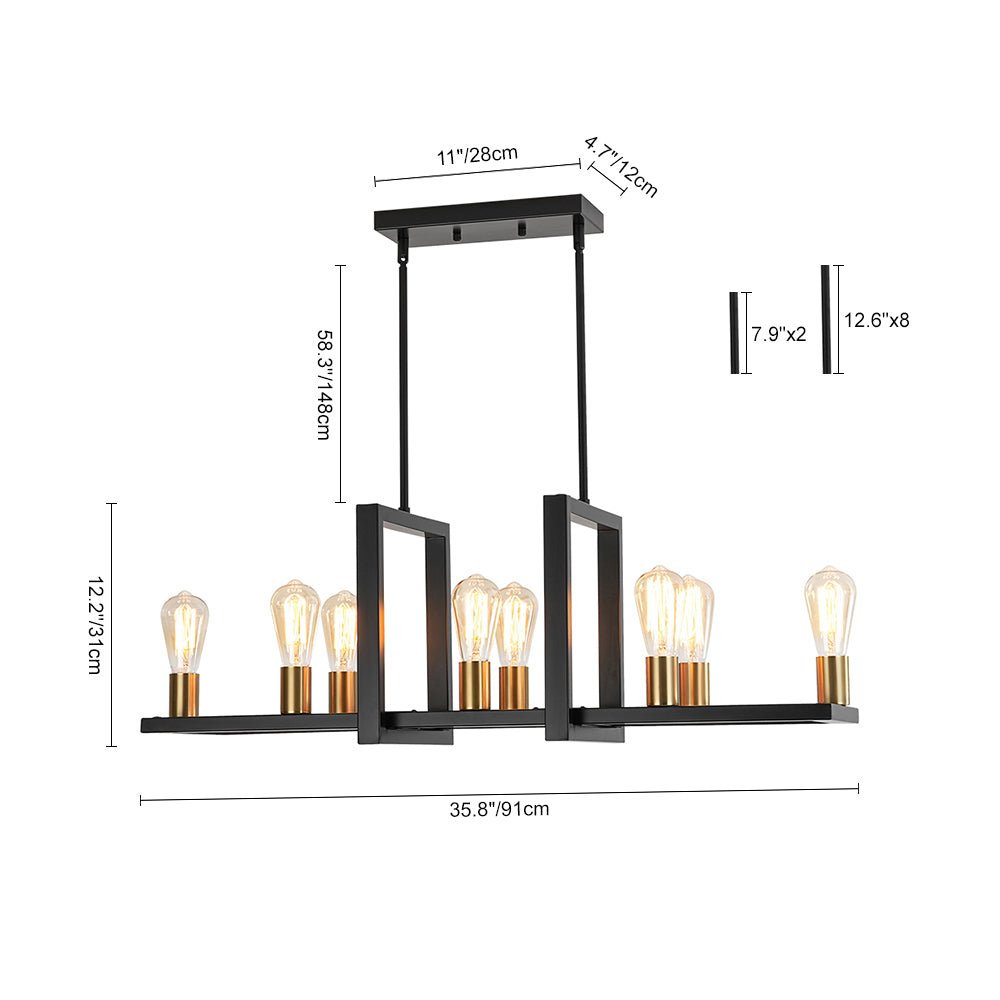 Industrial 8-Light Rectangular Kitchen Island Chandelier