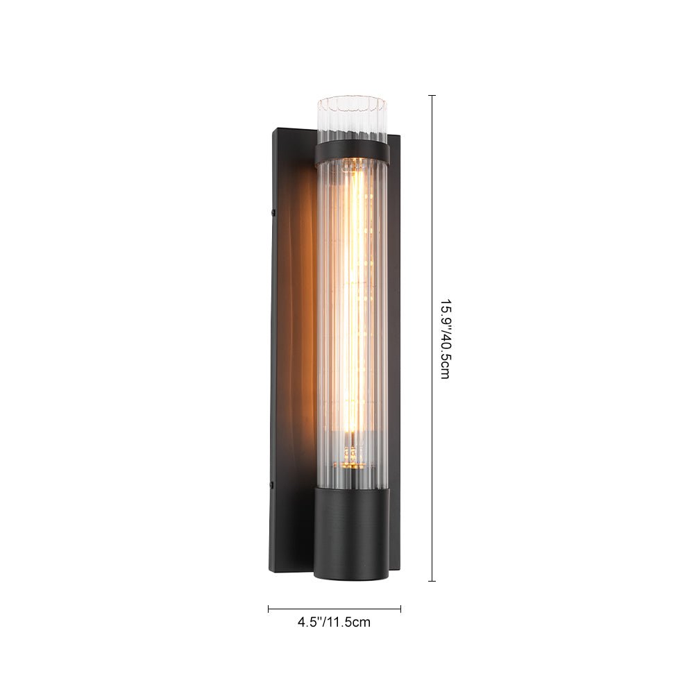 Industrial Black Reeded Glass Linear Tube Wall Light