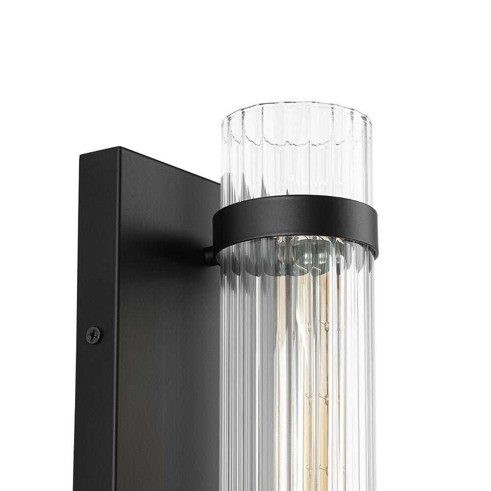 Industrial Black Reeded Glass Linear Tube Wall Light